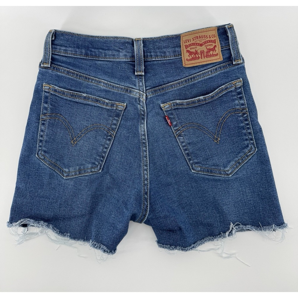 Levi's Wedgie Straight High Rise Cut Off Blue Denim Shorts Button Fly Size 26W